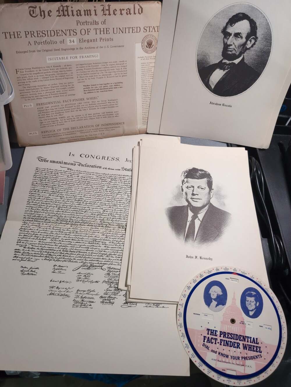 1961 MIAMI HERALD Portrait THE PRESIDENTS UNITED STATES 34 Prints Wheel More Vtg